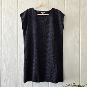 Eileen Fisher Organic Cotton Boxy Tunic Sheath Mini Dress Pockets Black Medium